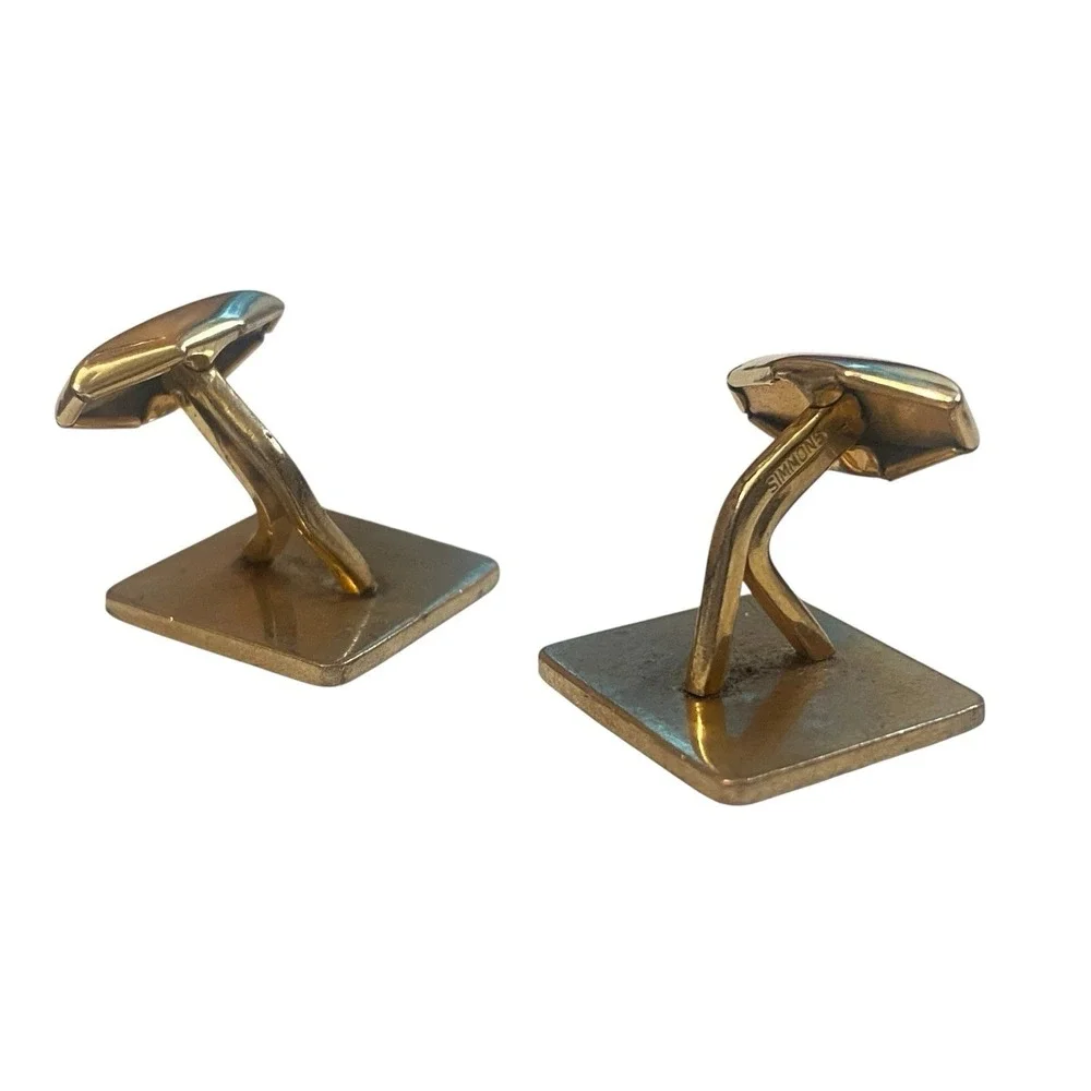 Vintage‎ Simmons Gold Tone Cufflinks Old Money Signed Engraved FXC